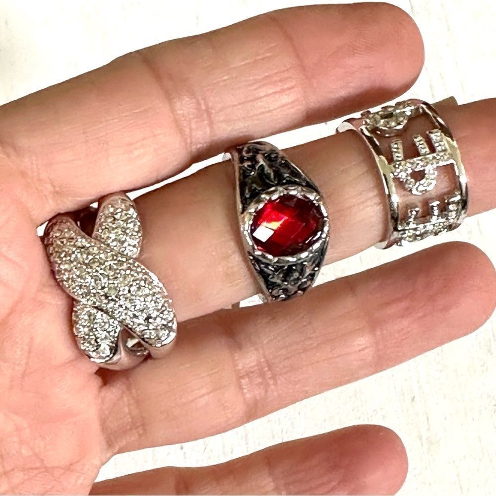 Silver tone ring bundle of 3